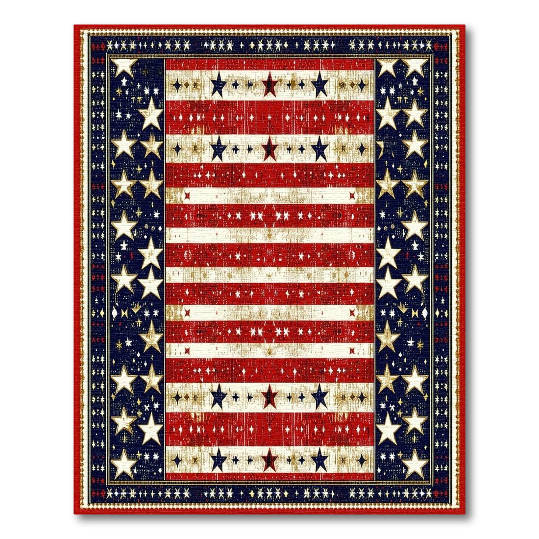 Distressed Patriotic Stars & Stripes Rug(Red)