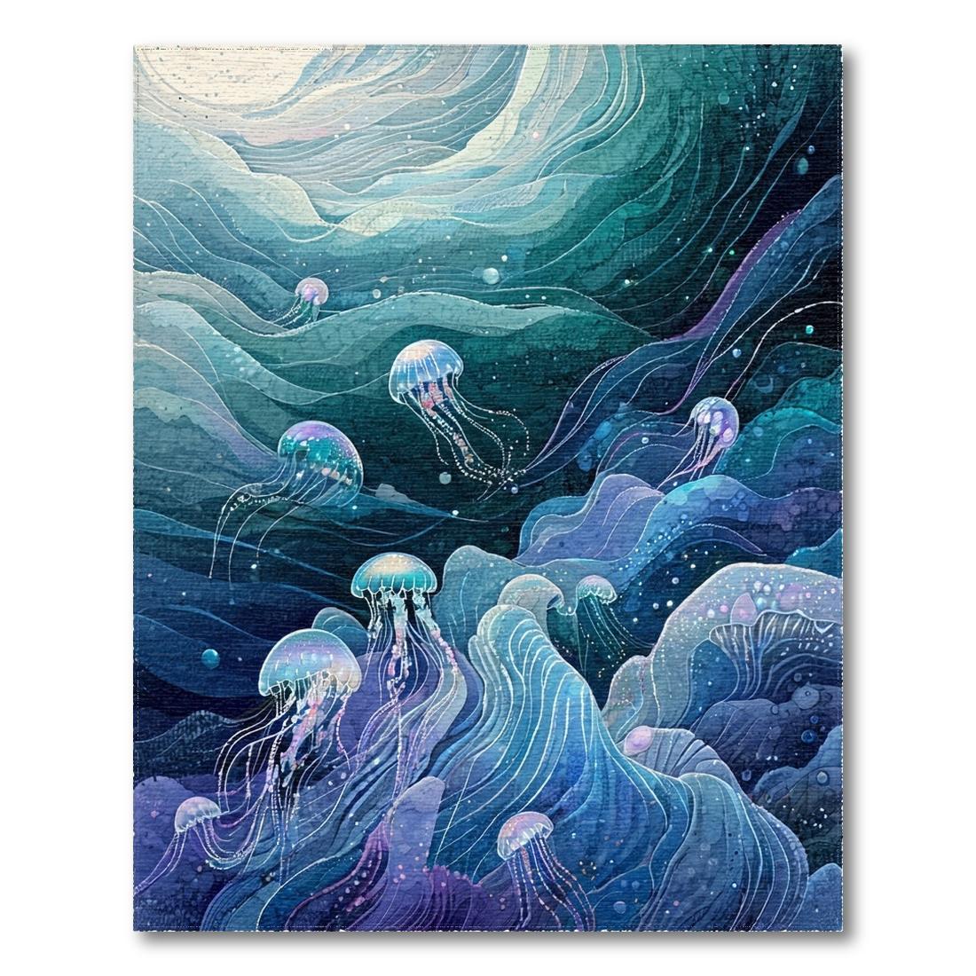 Dreamy Teal Blue Jellyfish Waves Rug