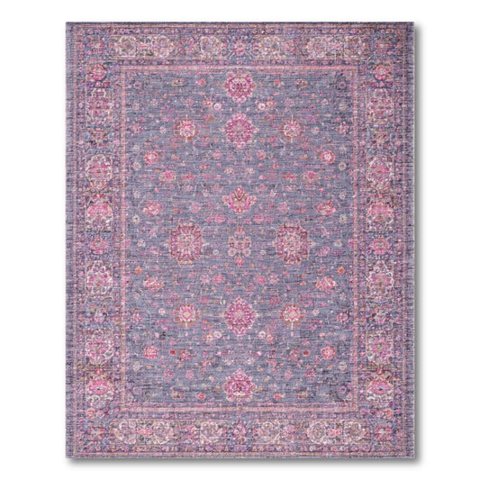 Dusty Blue Ornate Floral Romantic Rug(Gray)
