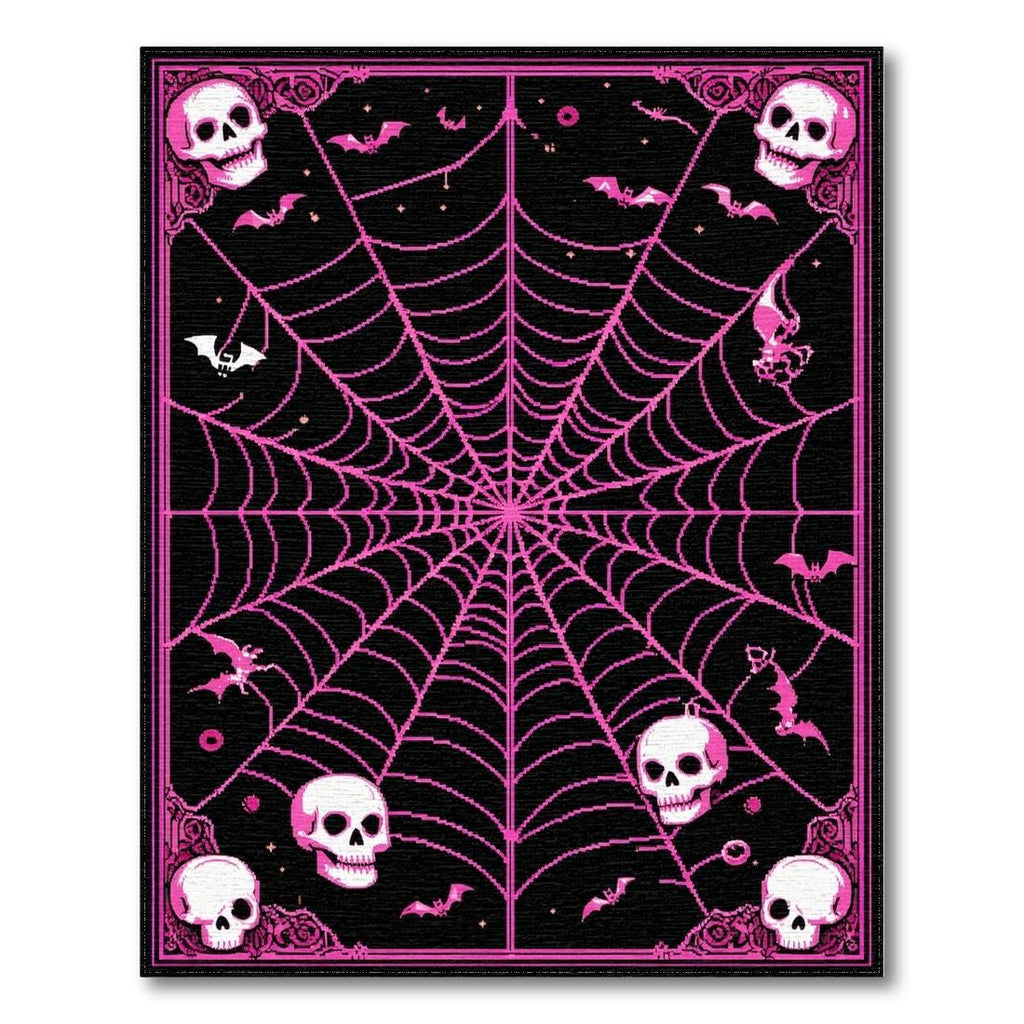 Edgy Pink Spiderweb Skull Rug(Black)