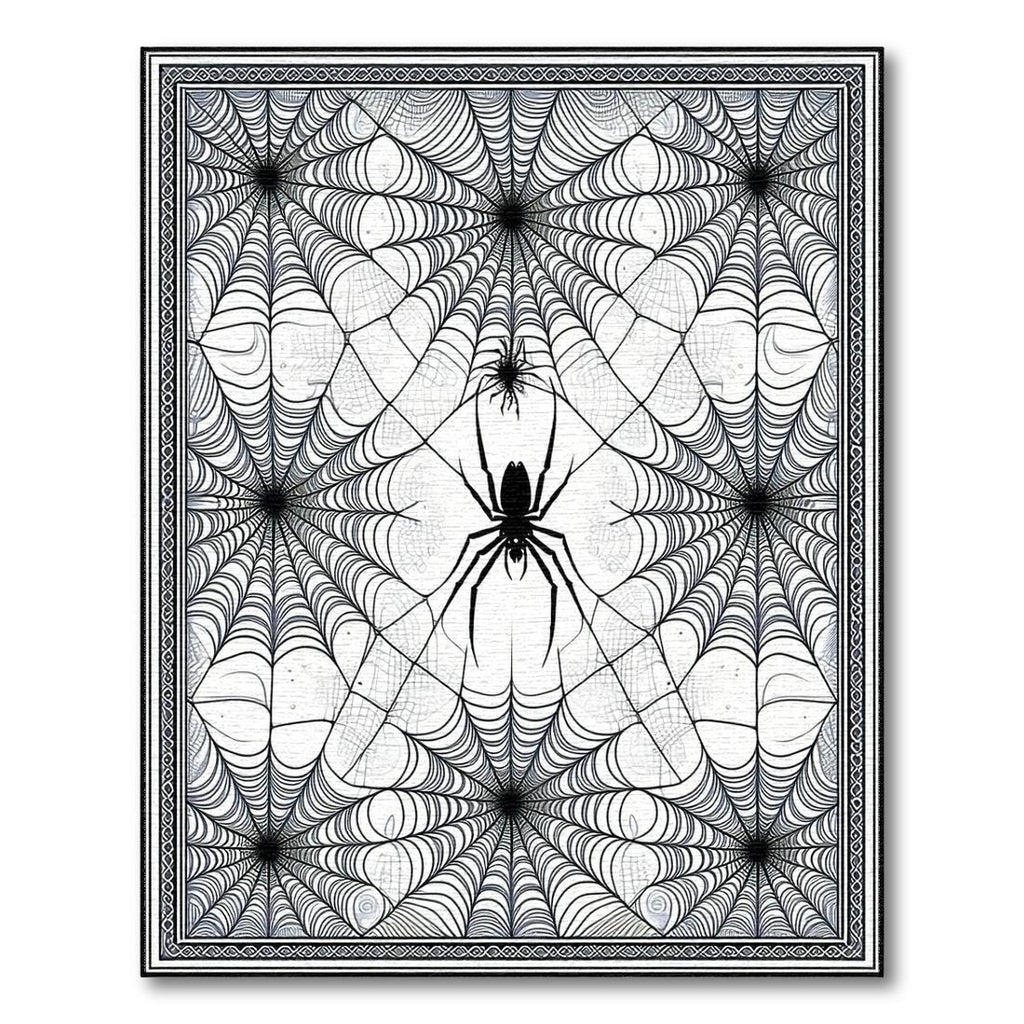 Eerie Black-and-white Spider Web Rug(Black)