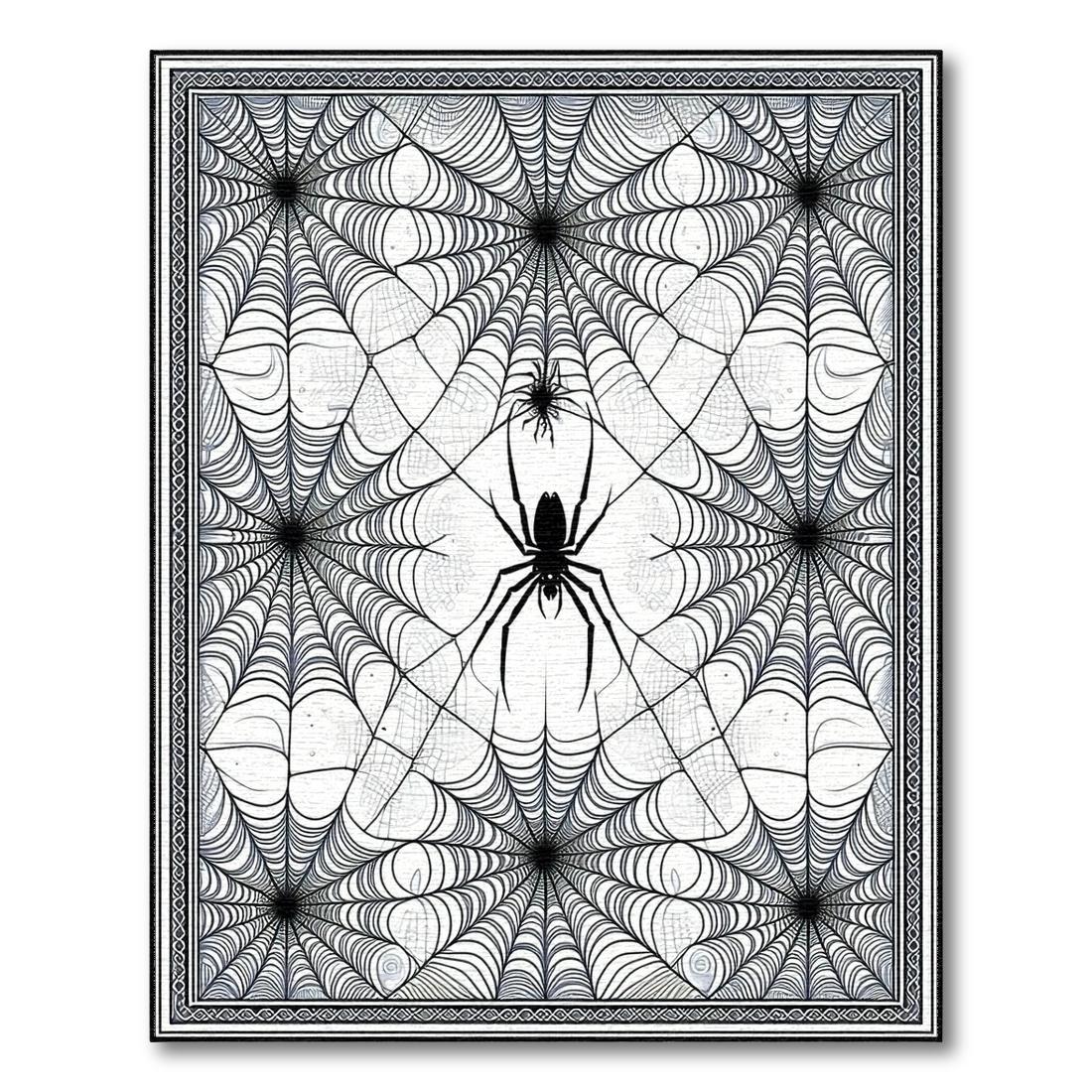 Eerie Black-and-white Spider Web Rug(Black)