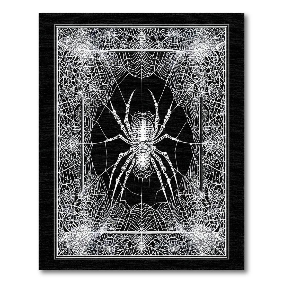 Eerie Black White Spider Web Rug(Black)