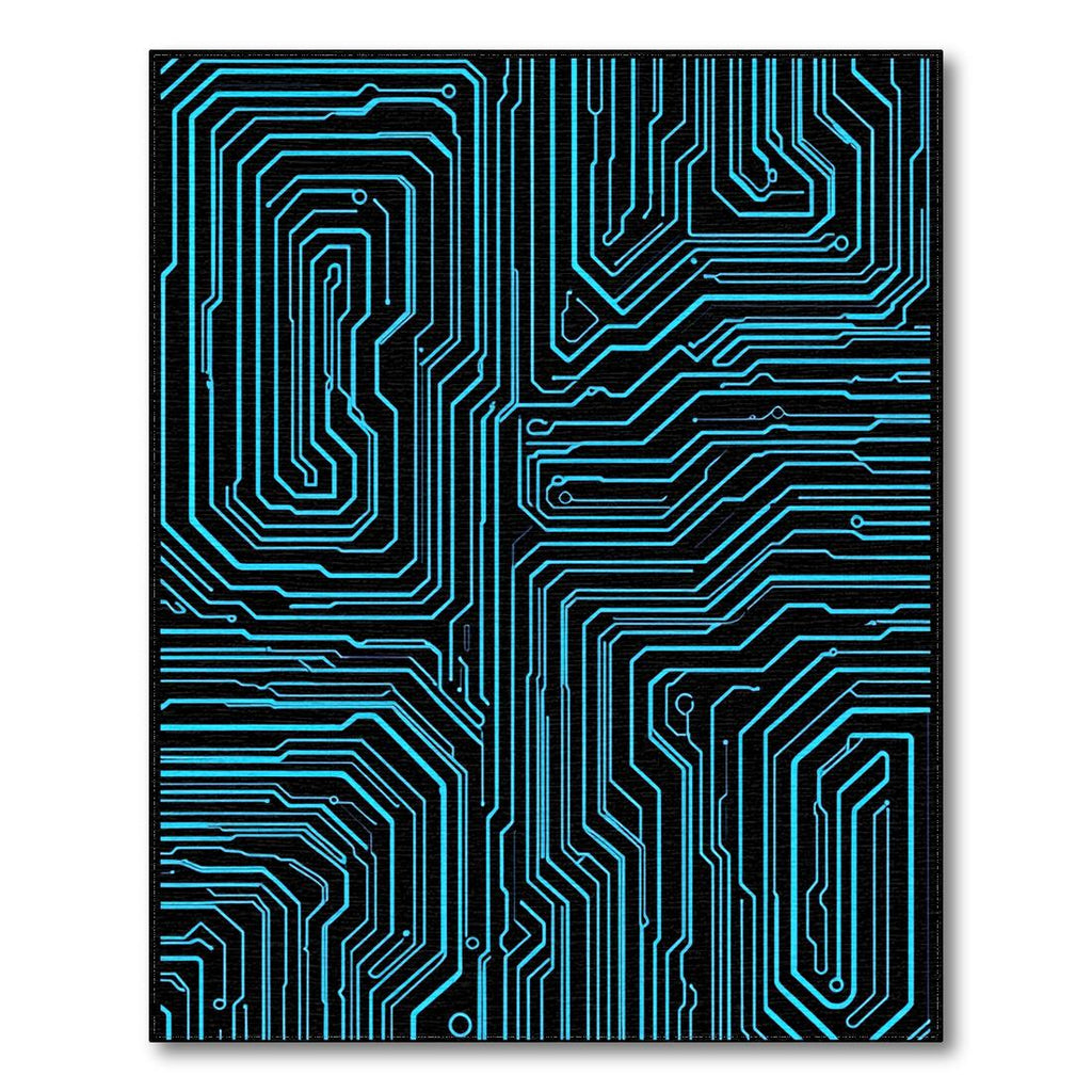 Electric Blue Circuit Board Futuristic Rug(Blue)