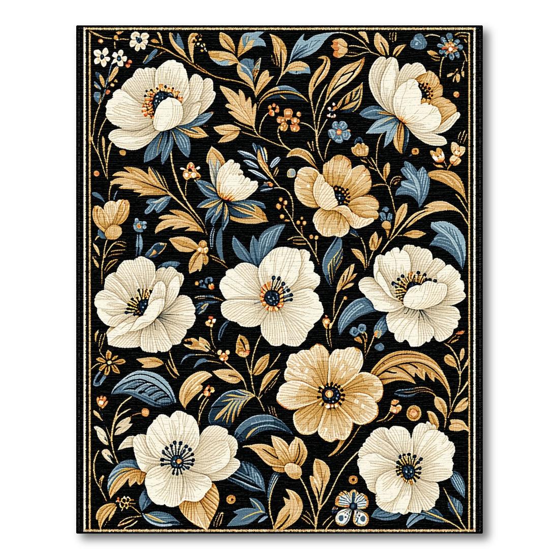 Elegant Black Floral Rug(Black)