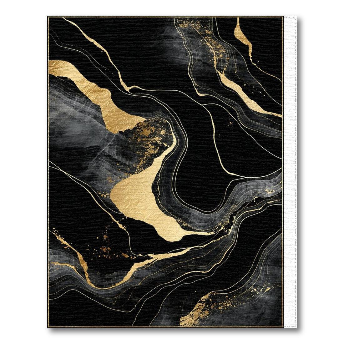 Elegant Black Gold Abstract Fluid Rug