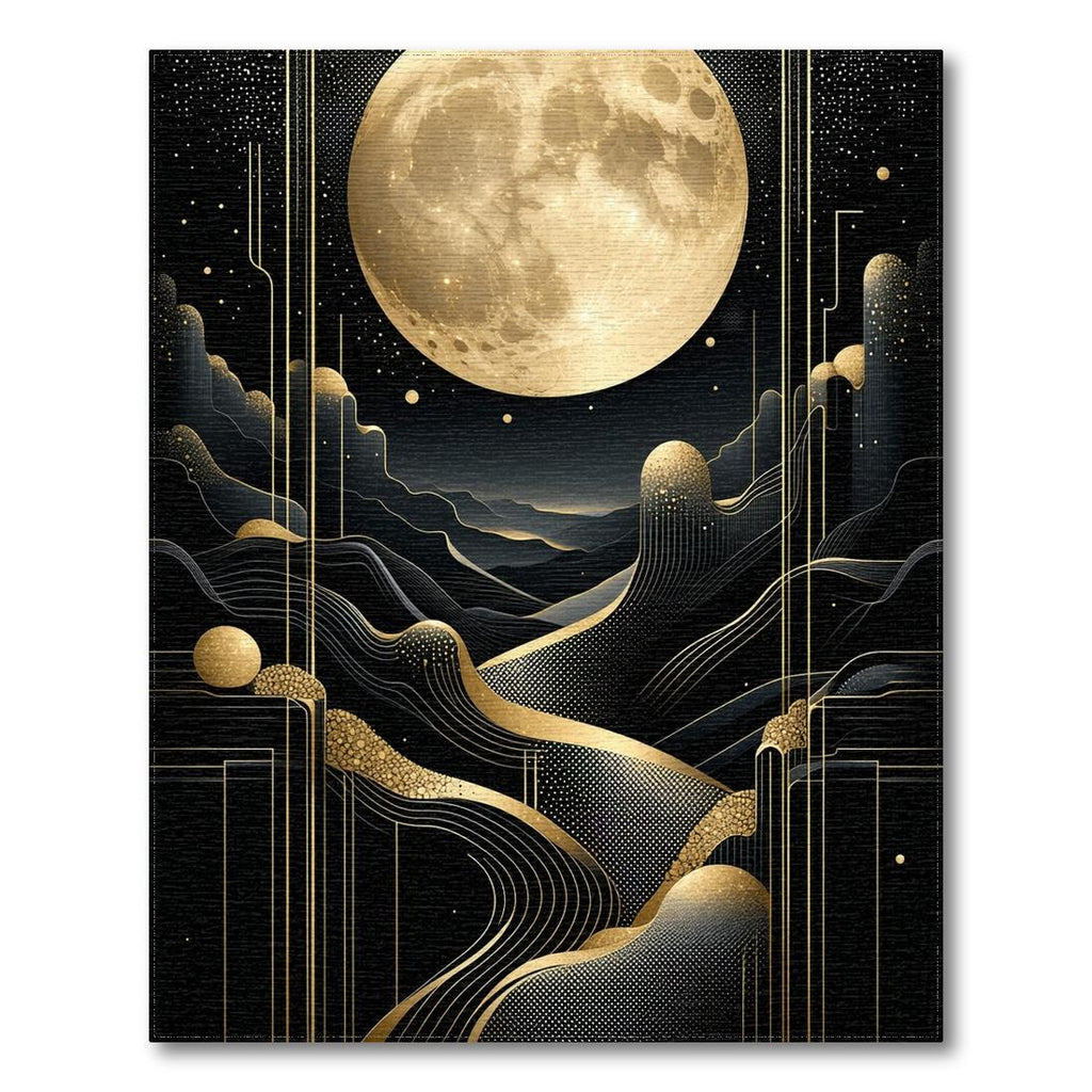 Elegant Black & Gold Celestial Pattern Rug