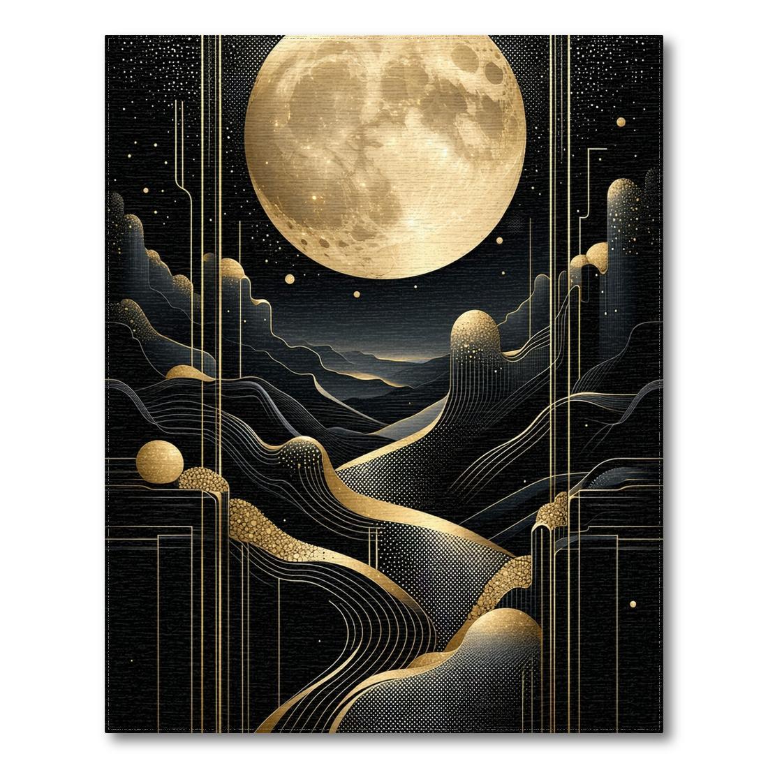 Elegant Black & Gold Celestial Pattern Rug