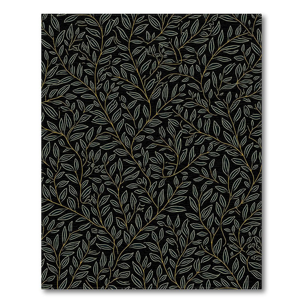 Elegant Black Gold Leaf Vine Rug(Black)