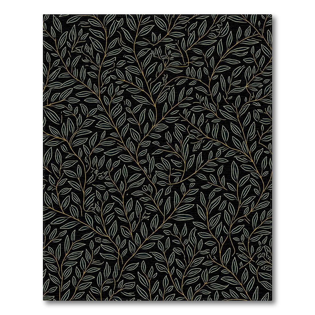Elegant Black Gold Leaf Vine Rug(Black)