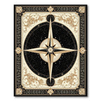 Elegant Black Gold Ornate Compass Rug(Black)