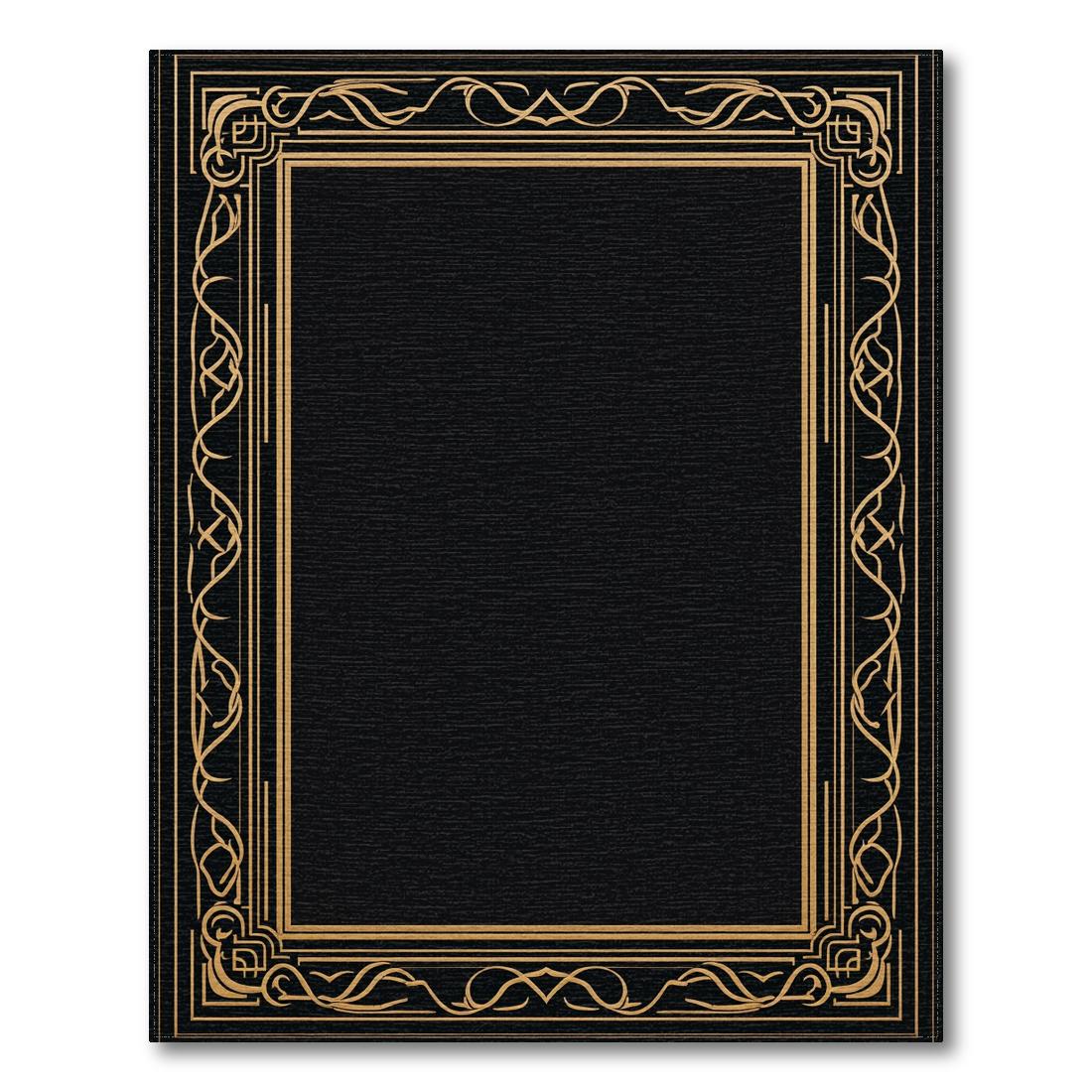 Elegant Black Gold Ornate Rug(Black)