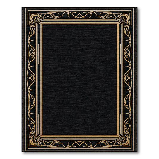 Elegant Black Gold Ornate Rug(Black)
