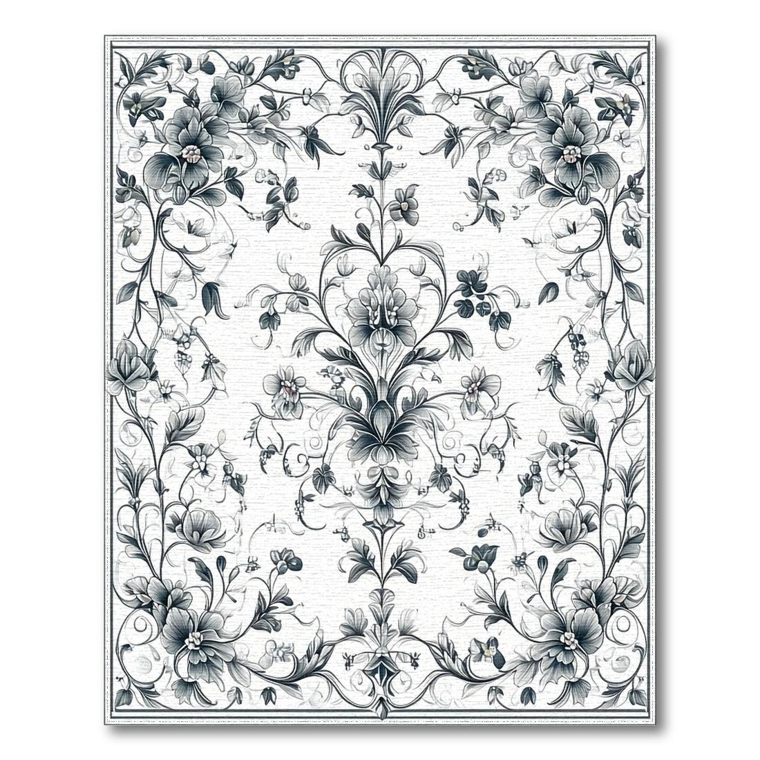 Elegant Black & White Floral Rug(Gray)
