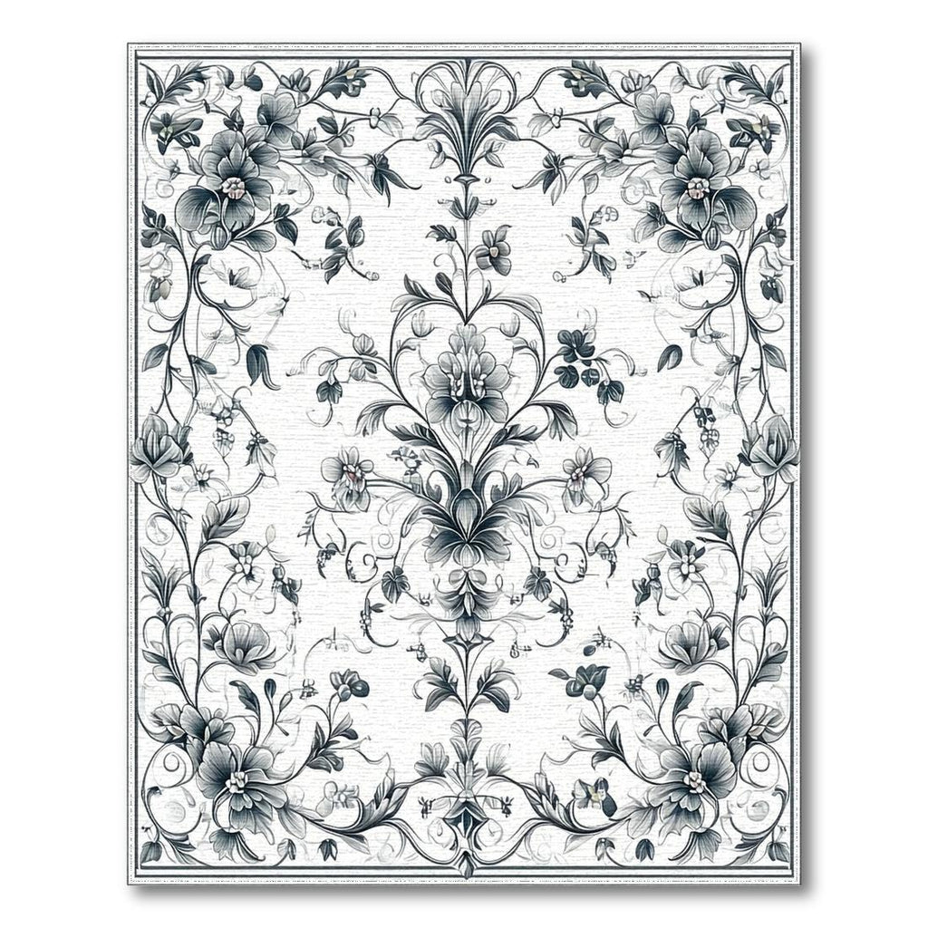 Elegant Black & White Floral Rug(Gray)