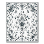 Elegant Black & White Floral Rug(Gray)