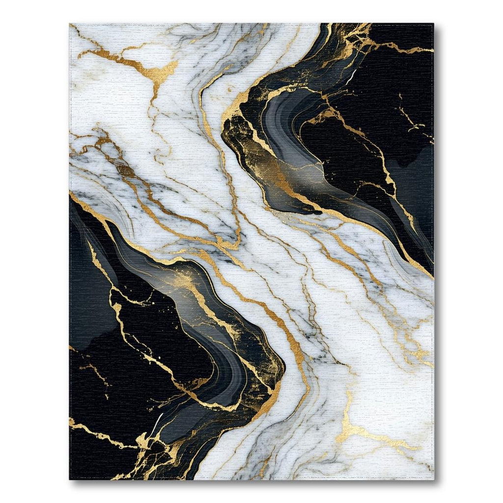 Elegant Black White Gold Marble Vein Rug