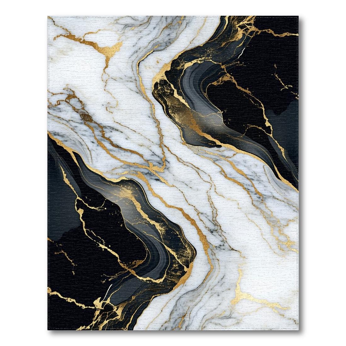 Elegant Black White Gold Marble Vein Rug