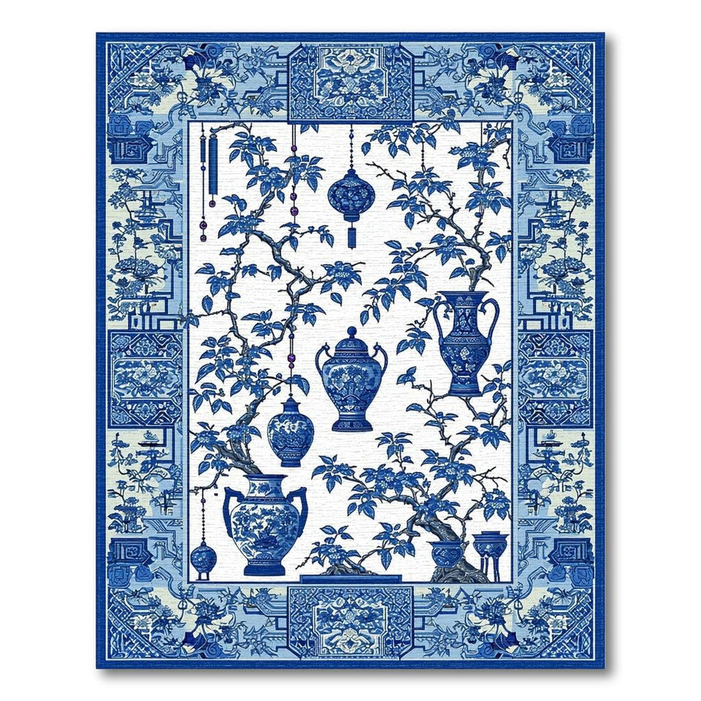 Elegant Blue-and-White Chinoiserie Rug(Blue)