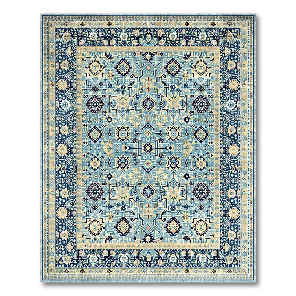 Elegant Blue Beige Ornate Rug(Blue)
