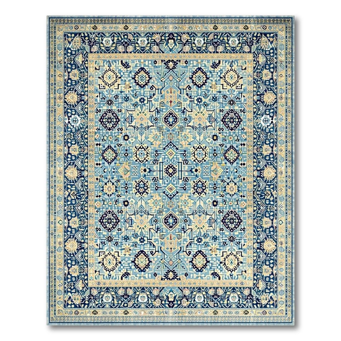 Elegant Blue Beige Ornate Rug(Blue)