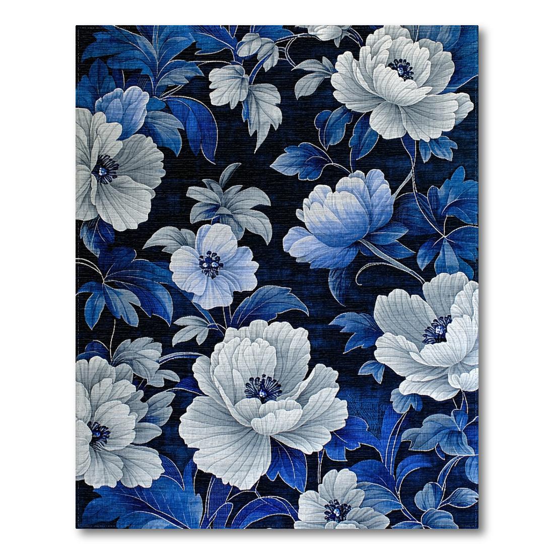 Elegant Blue-White Floral Rug(Blue)