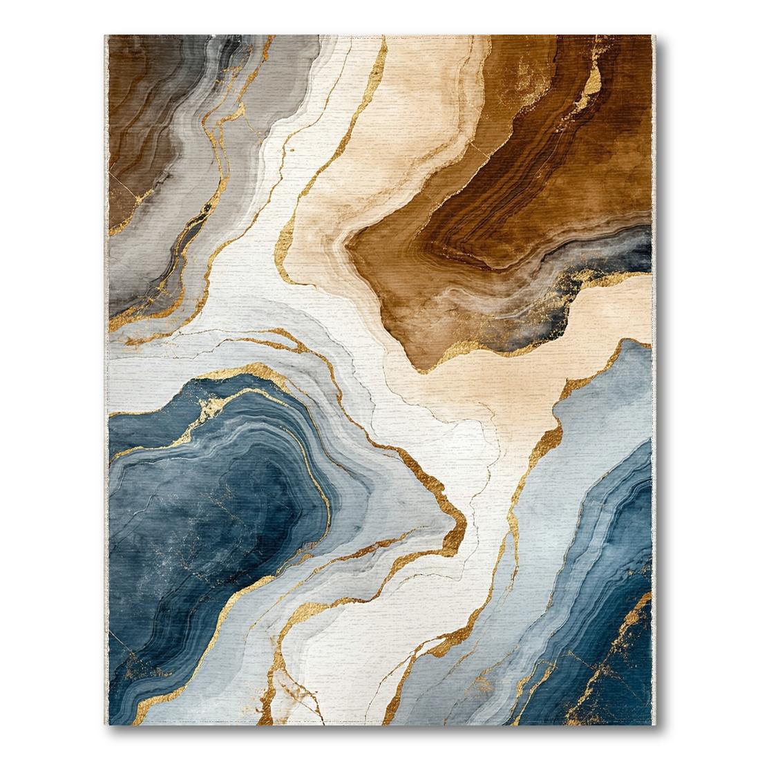 Elegant Brown Gold Blue Fluid Rug
