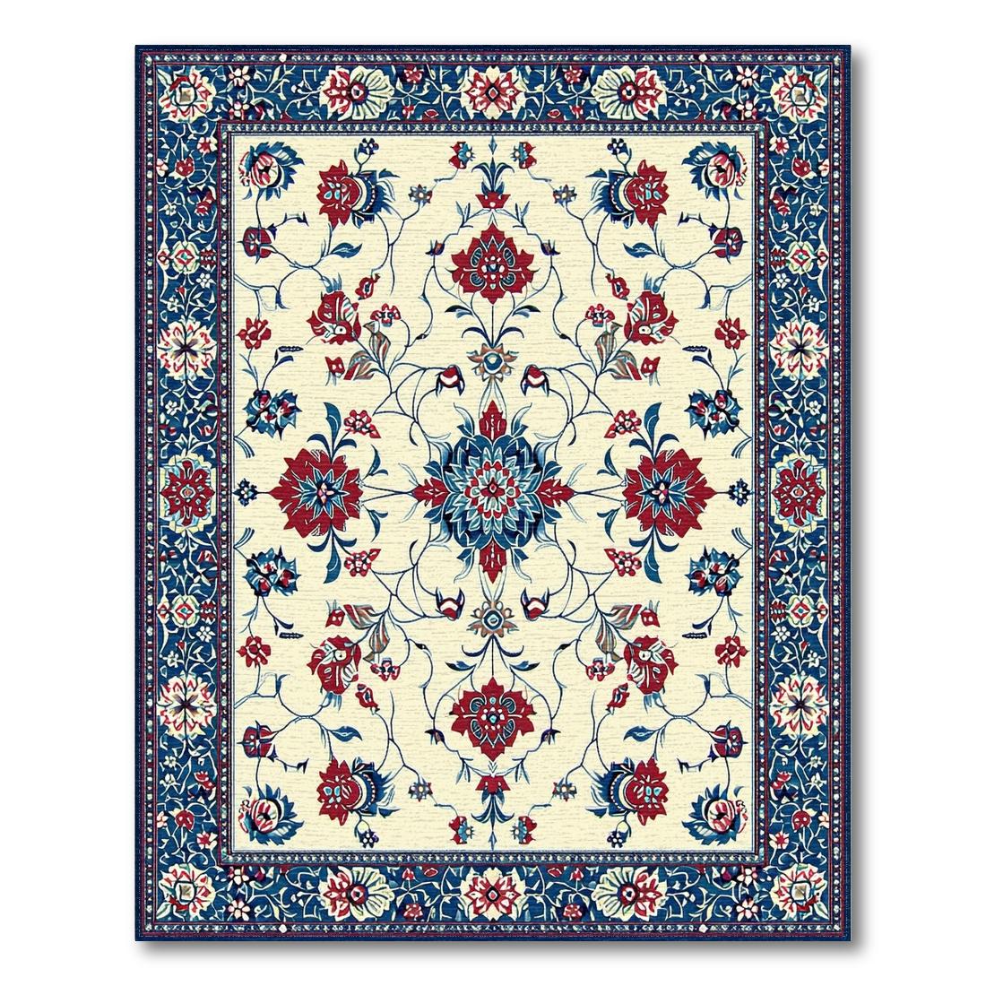 Elegant Cream Red Blue Ornate Floral Rug(Red)