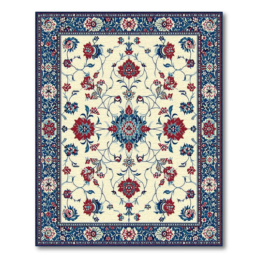 Elegant Cream Red Blue Ornate Floral Rug(Red)