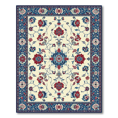 Elegant Cream Red Blue Ornate Floral Rug(Red)
