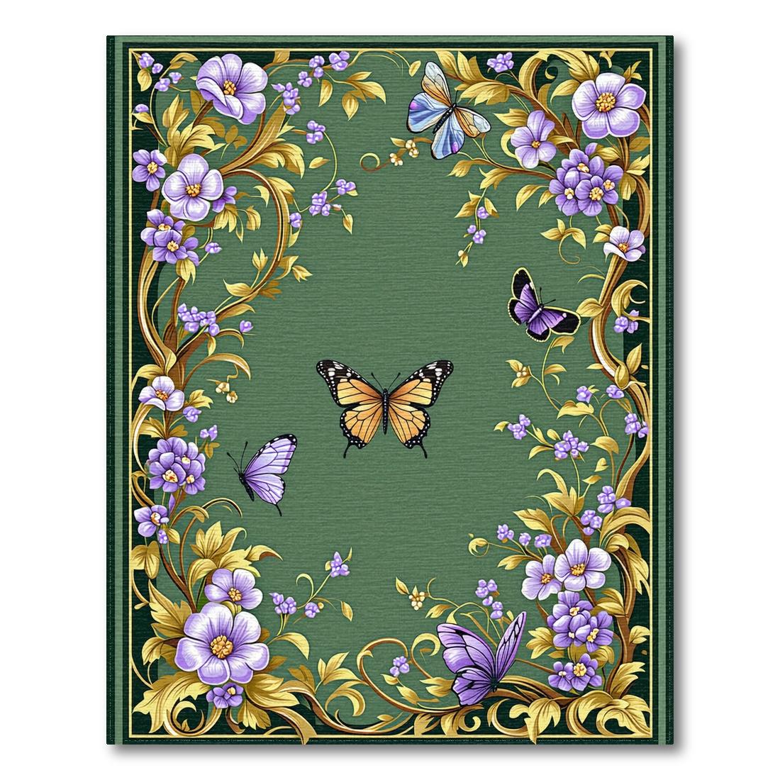 Elegant Emerald Purple Floral Butterfly Rug(Green)