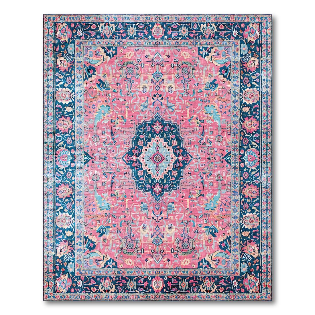 Elegant Pink Blue Floral Ornate Rug(Pink)