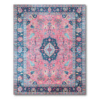 Elegant Pink Blue Floral Ornate Rug(Pink)