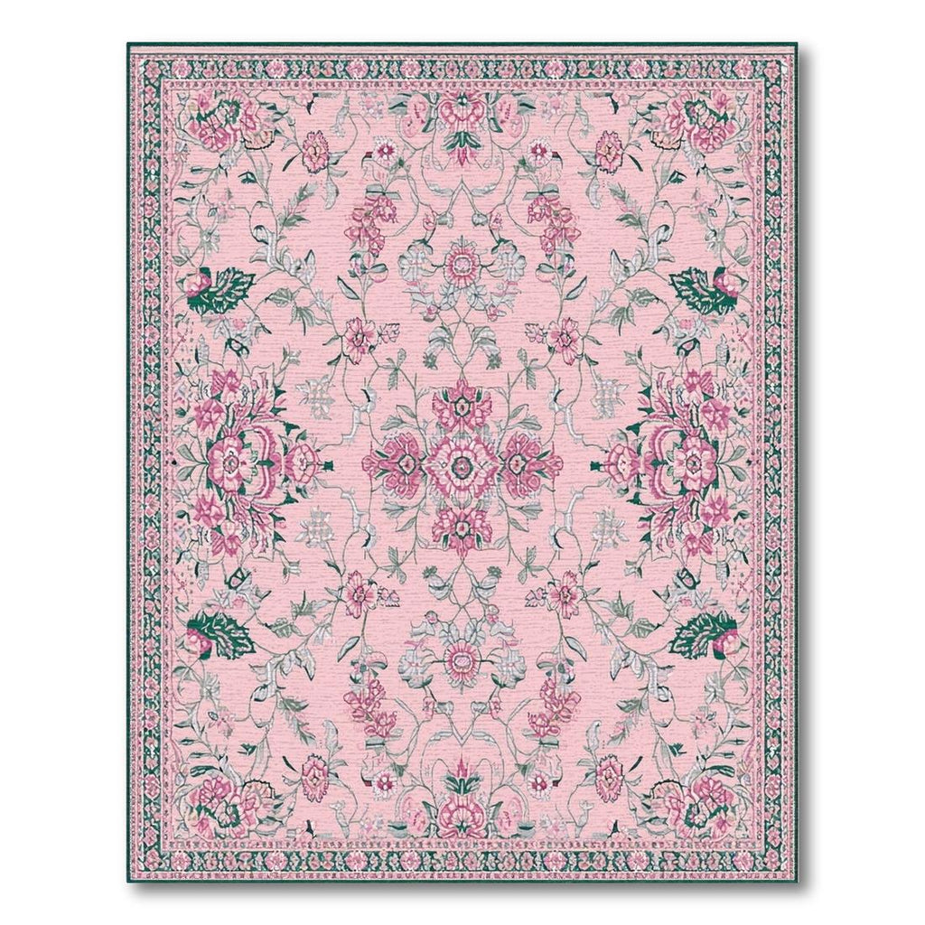 Elegant Pink Floral Rug(Pink)
