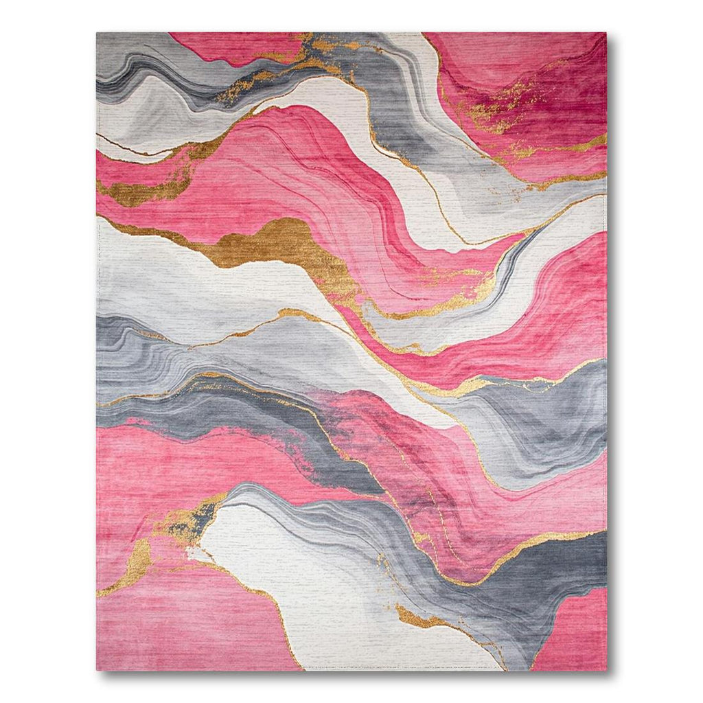 Elegant Pink Gray Wavy Pattern Rug