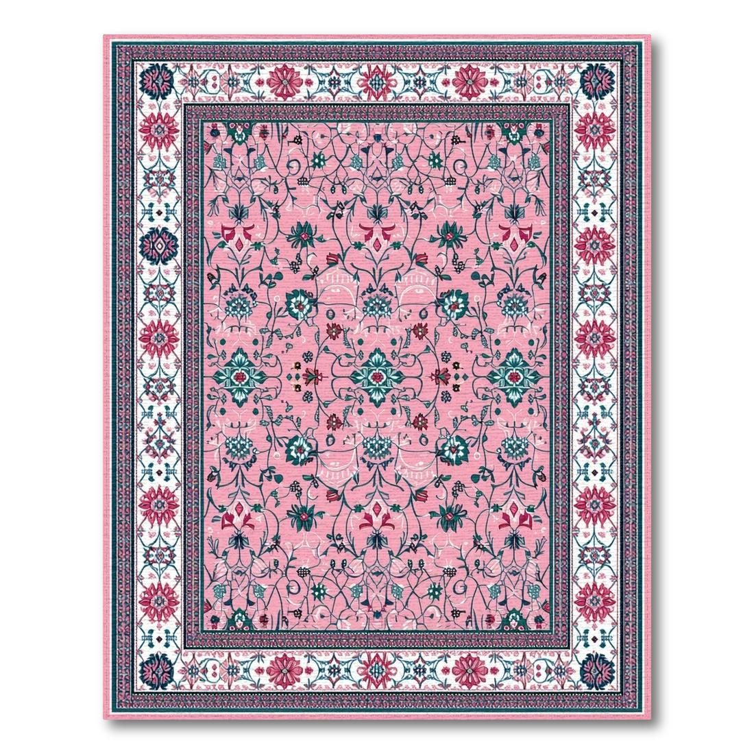 Elegant Pink Intricate Floral Rug(Pink)