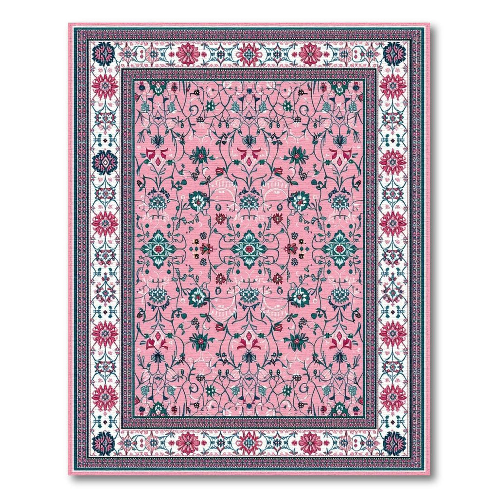 Elegant Pink Intricate Floral Rug(Pink)