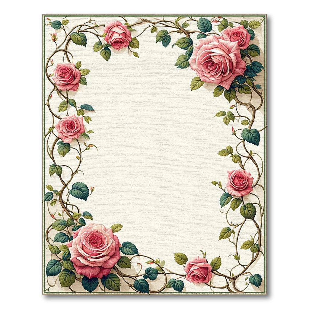 Elegant Pink Rose Vine Rug(Beige)