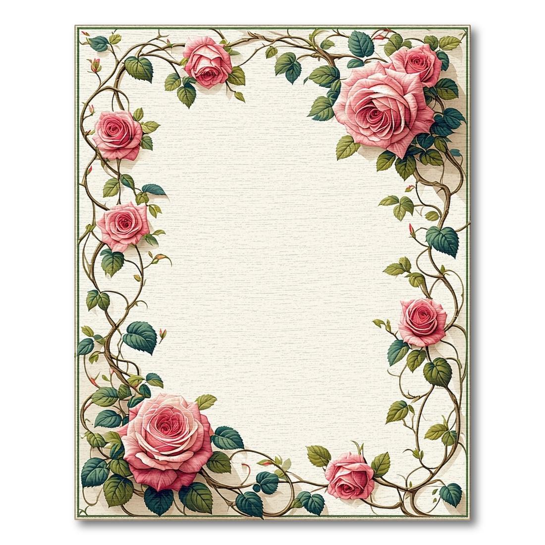 Elegant Pink Rose Vine Rug(Beige)