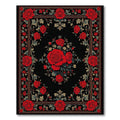 Elegant Red Floral Black Rug(Red)