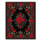 Elegant Red Floral Black Rug(Red)