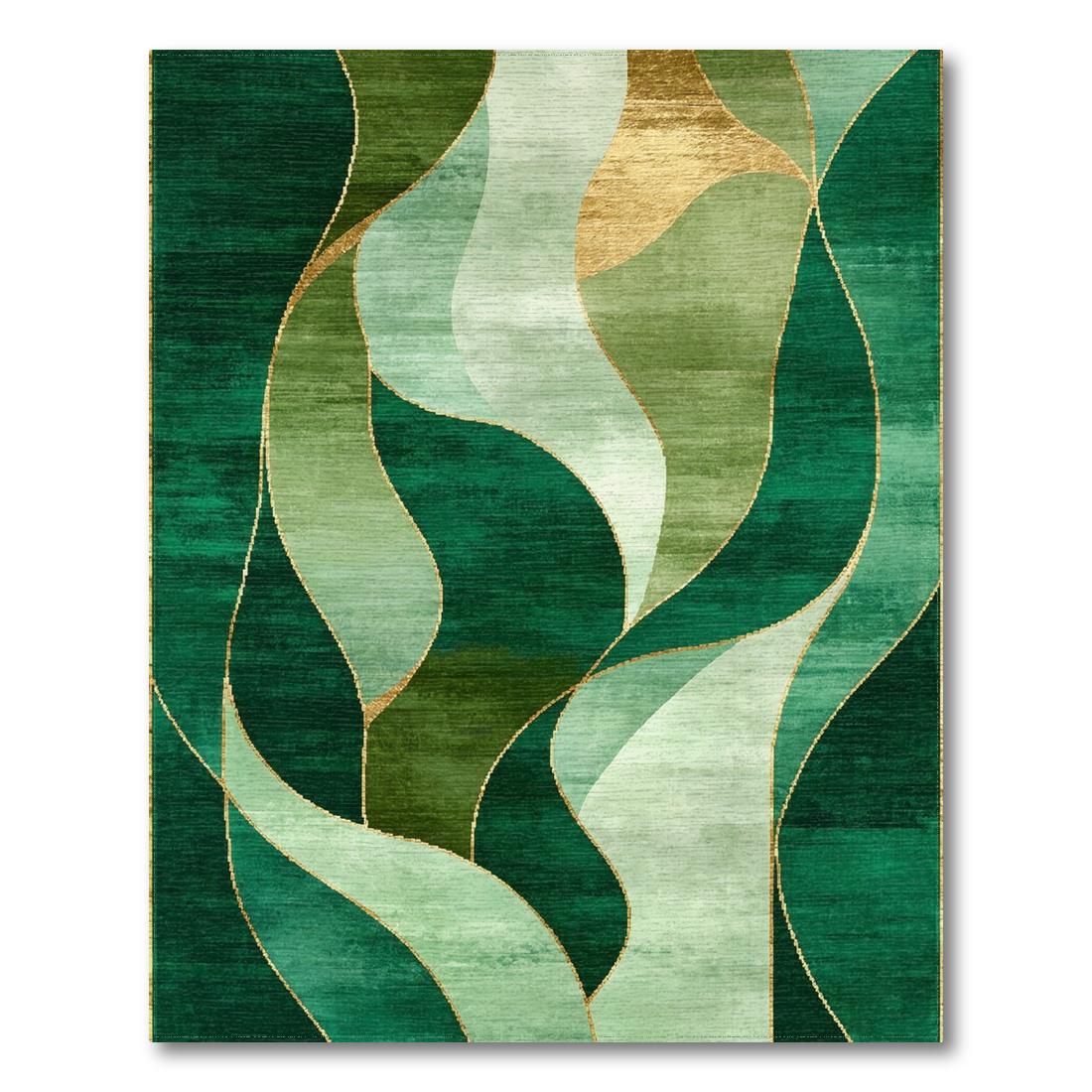 Emerald & Gold Wavy Modern Rug