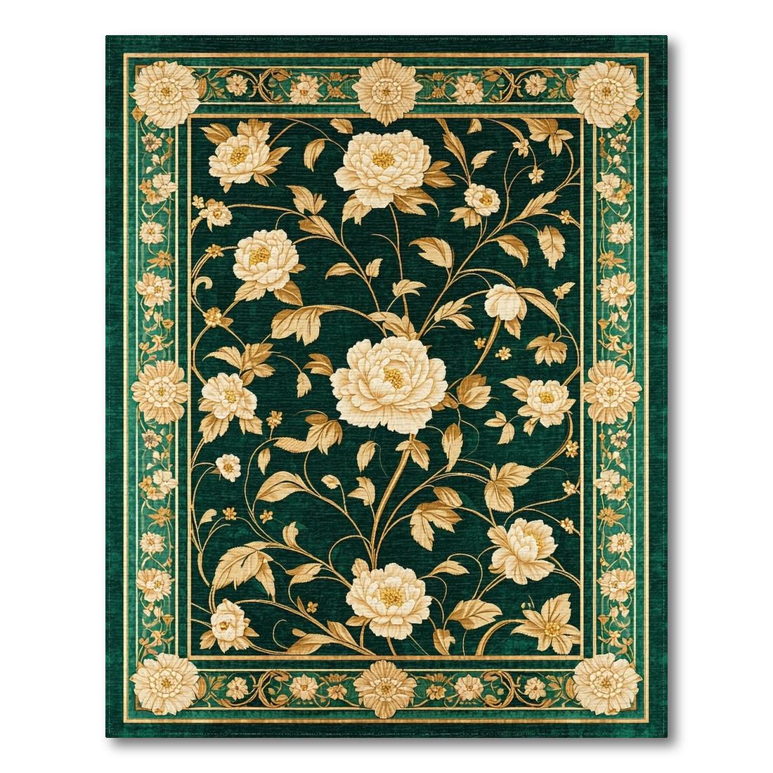 Emerald Green Floral Ornate Rug(Green)
