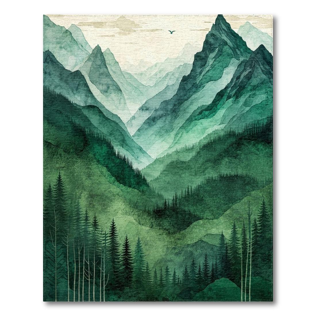 Emerald Mountain Forest Serene Rug