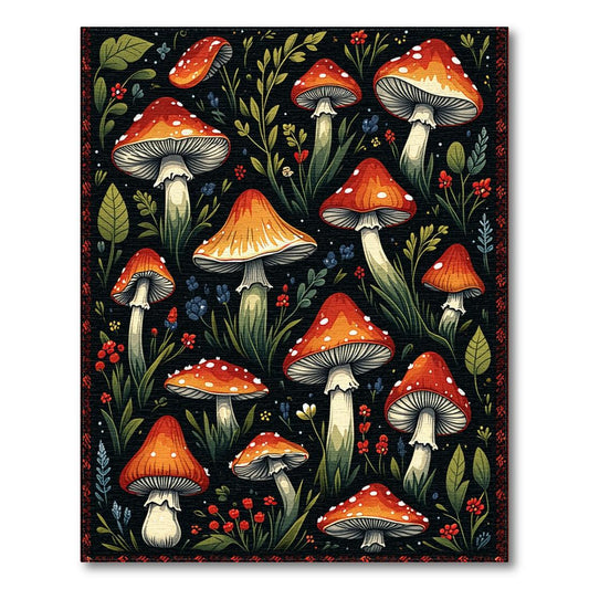 Enchanted Red Mushroom Botanical Rug(Red)