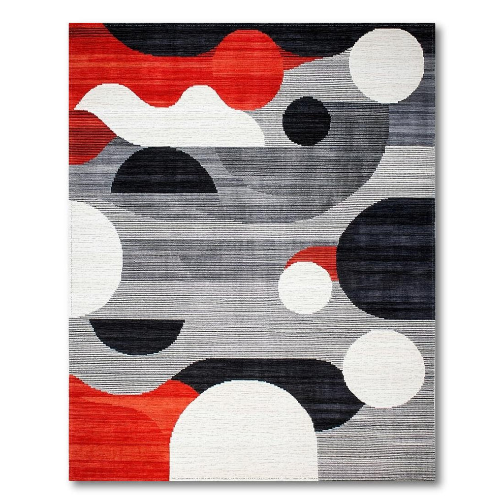 Energetic Red Black Gray Abstract Rug(Gray)