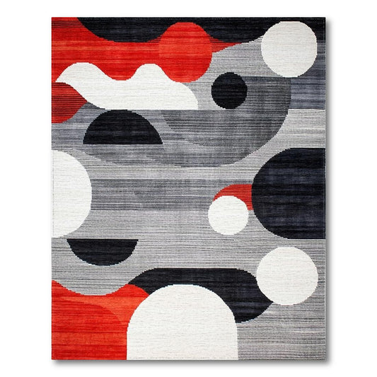 Energetic Red Black Gray Abstract Rug(Gray)
