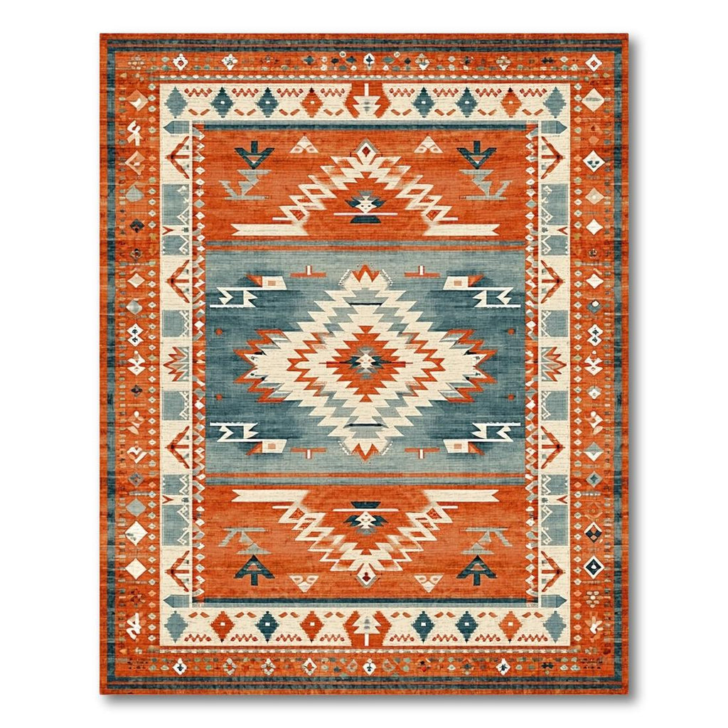 Energetic Terracotta Blue Tribal Rug(Red)