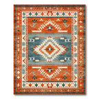 Energetic Terracotta Blue Tribal Rug(Red)