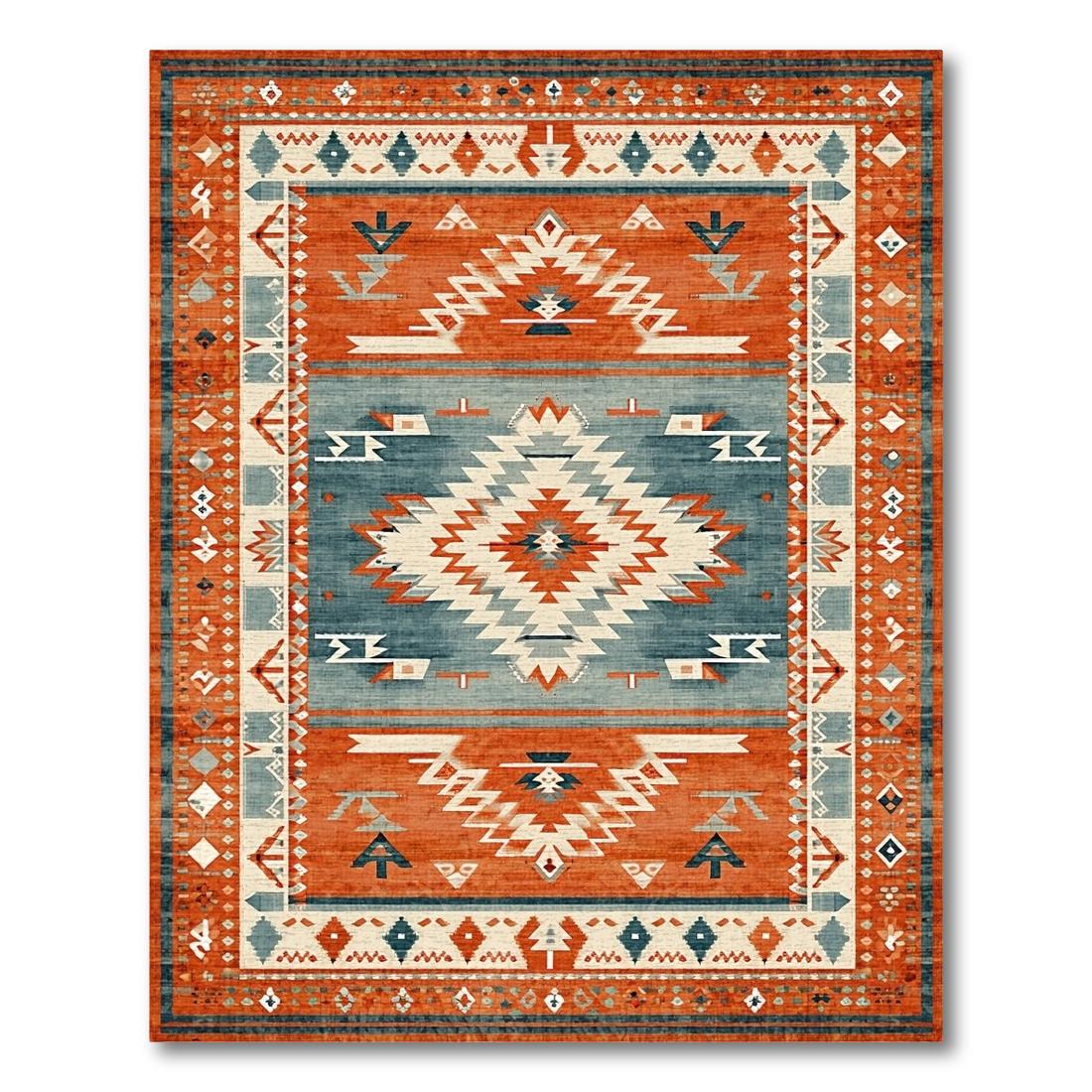 Energetic Terracotta Blue Tribal Rug(Red)